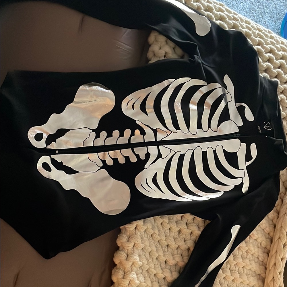 Black Skeleton Bodysuit with Silver Accents
